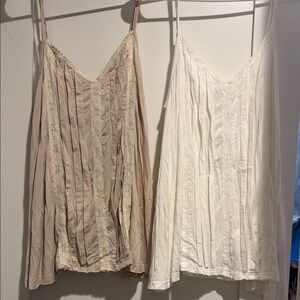 POL Elegant Lace Trimmed Camisole Set - Cream and Tan